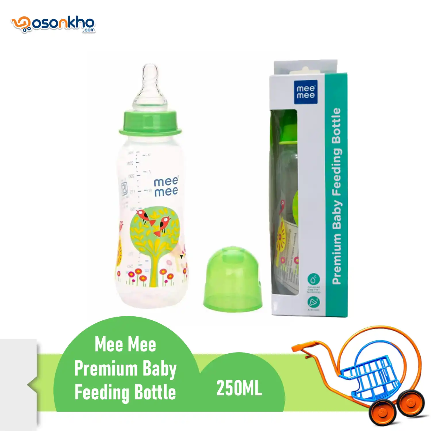 mee mee eazy flo feeding bottle green 250ml