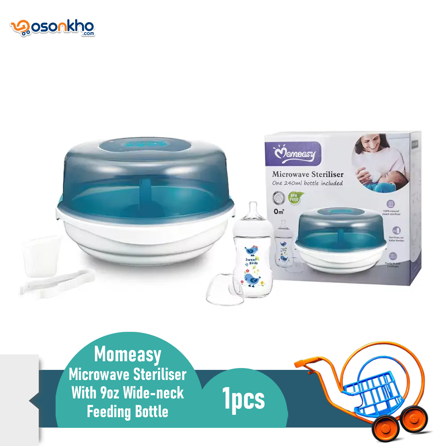 momeasy Microwave Steriliser With 9oz Wide-neck Feeding Bottle 45605 